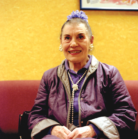 A purple-clad bingo-playing old lady